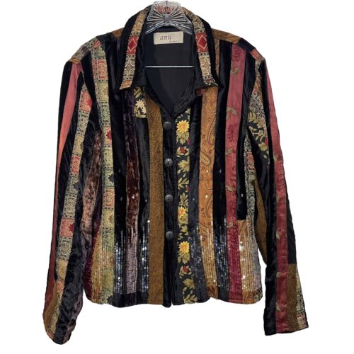 Anu by Natural jacket Colorful Velvet Tapestry Floral Boho Woman’s Vintage READ - 第 1/14 張圖片