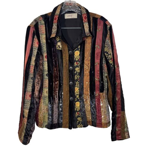 Anu by Natural jacket Colorful Velvet Tapestry Fl… - image 1