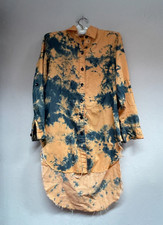 Thrill Jeans Womens Tie-Dye Denim Dress Medium Long Back Raw Edge Cotton Orange