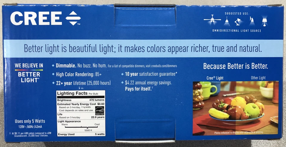 Cree SA19-04650MDFD-12DE26-1-14 Led 40W A19 Daylight (5000K) Dimmable Light Bulb - Image 2 of 2