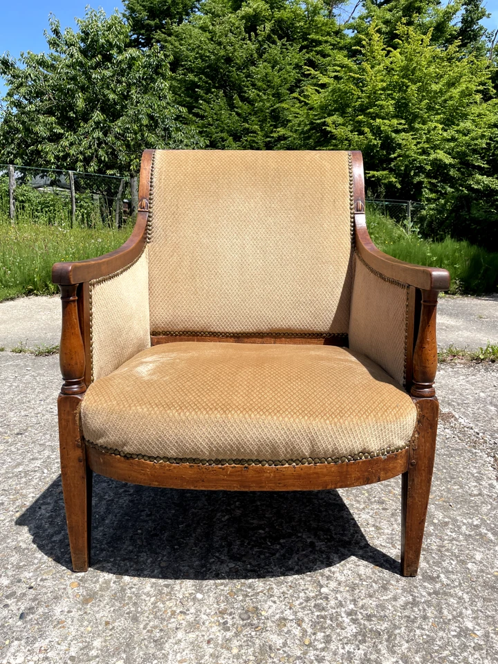 Bergère fauteuil en noyer 1820-30 - Photo 3/4
