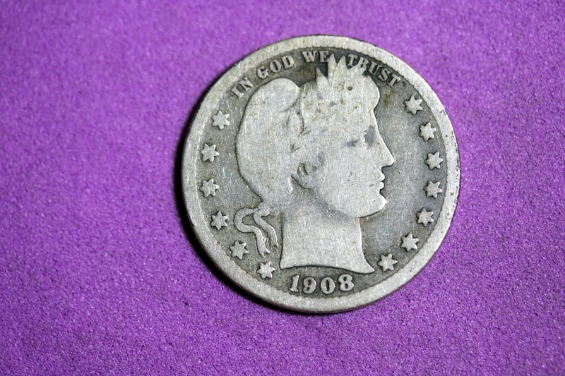 ESTATE FIND 1908 - S Barber Quarter!  #J29168