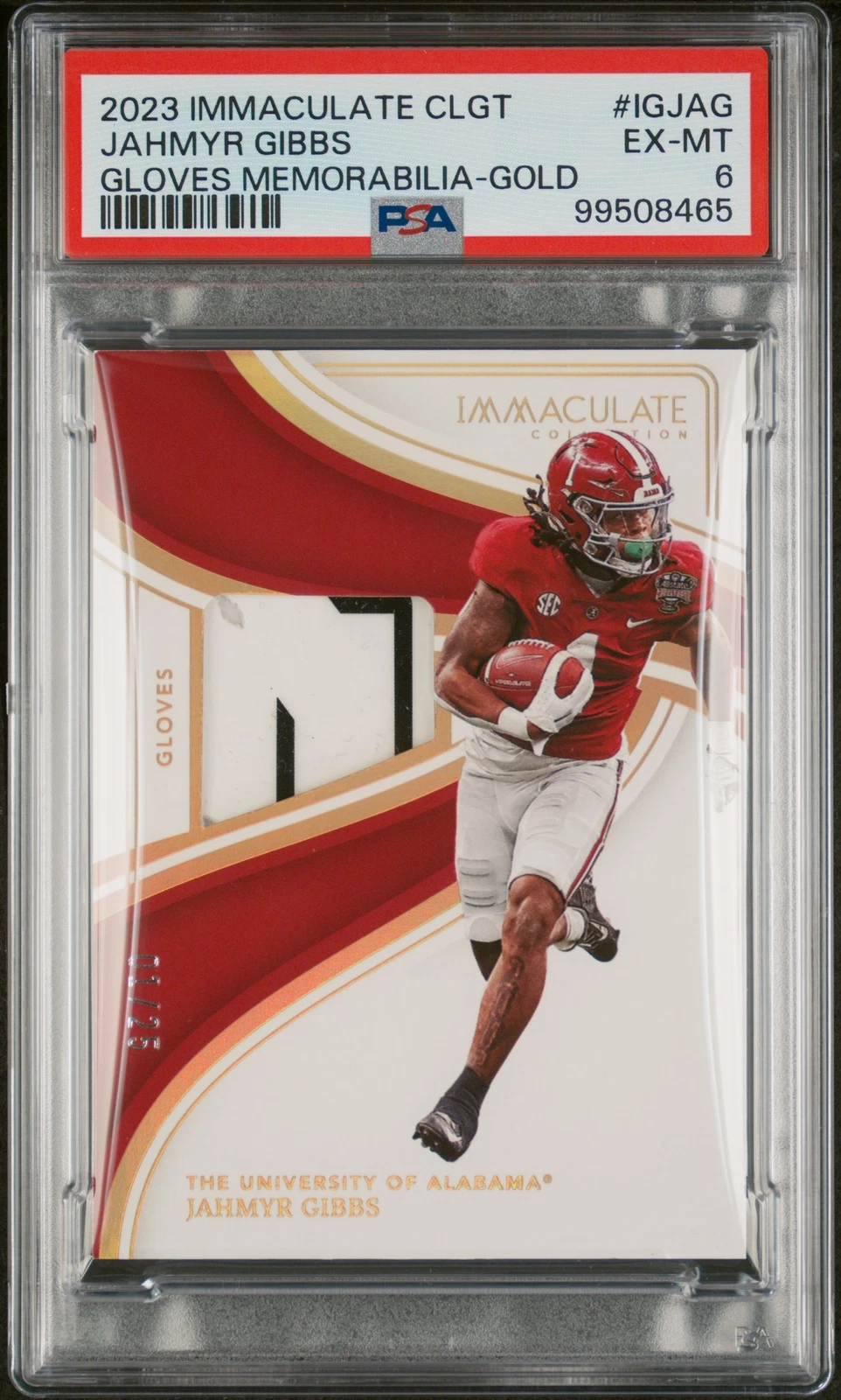 Jahmyr Gibbs Panini Immaculate Collection Collegiate Immaculate Gloves Memorabilia #IGJAG Gold