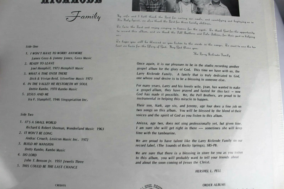 THE LARRY RICKRODE FAMILY LAST CHANCE LP 12" RECORD XIAN PRIVATE PRESS - Image 3 of 3