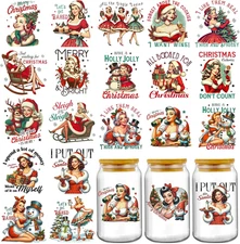 Christmas UV DTF Cup Wraps - 20 Sheets Vintage Women Cute Snowman Elk UV DTF Sti