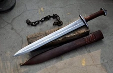 CUSTOM HANDMADE STEEL  MEDIEVAL SWORD REPLICA HUNTING WITH LEATHER SHEATH