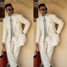 2 Pcs Men Suits for Wedding Groom Tuxedo Wide Peak Lapel Summer Linen Blazers