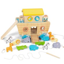 Toddlers Wooden Noah's Ark Toy Animal Playset, Shape Sorter Early Learning Mo...