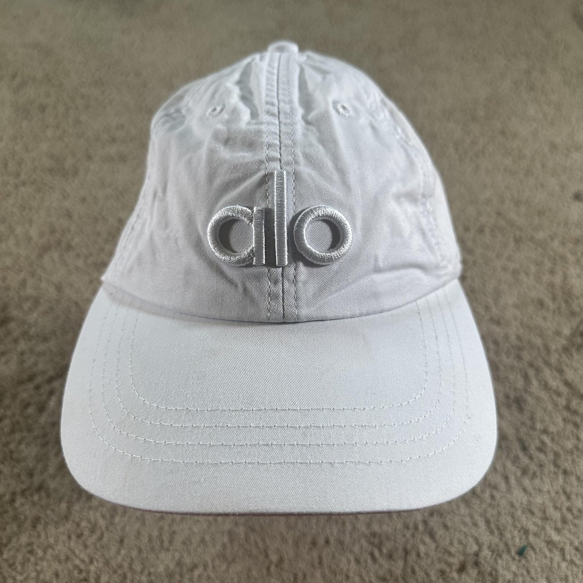 Alo Yoga Hat Cap Strap Back Womens O/S White Cotton Logo