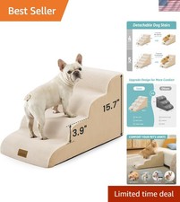 Dog Stairs for Small Dogs 15.7" H, 4-Step Sturdy Foam Dog Steps for Couch and...