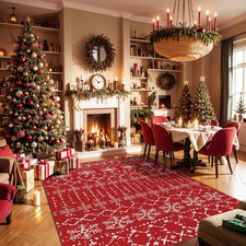 Christmas Area Rug 3X5 Rugs for Living Room Red Snowflake Plaid Decorative Moder
