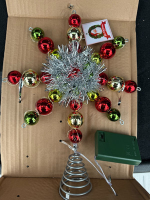 Mr Christmas Lighted Tree Topper Tinsel Star Red Green Gold Plastic ...