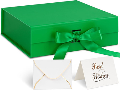 Luxury Gift Box with Lid - 10.5'' x 7.5'' x 3.1'', Green, Magnetic, Bridesmaid Box