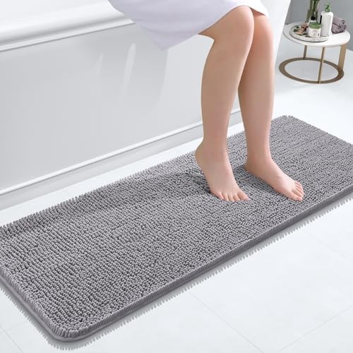 Bathroom Rugs 47x17, Extra Soft Absorbent Chenille Bath Rugs, 47" x 17" Grey