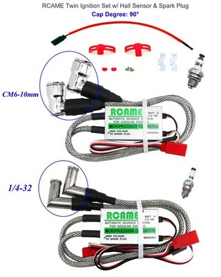 RCAME Twin CM6-10mm  1/4-32 Ignition CDI 90° for Gas Engine RC Model Plane