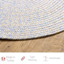 Blue Beige Braided Rug - Reversible Solid - Indoor Outdoor Kitchen Rug