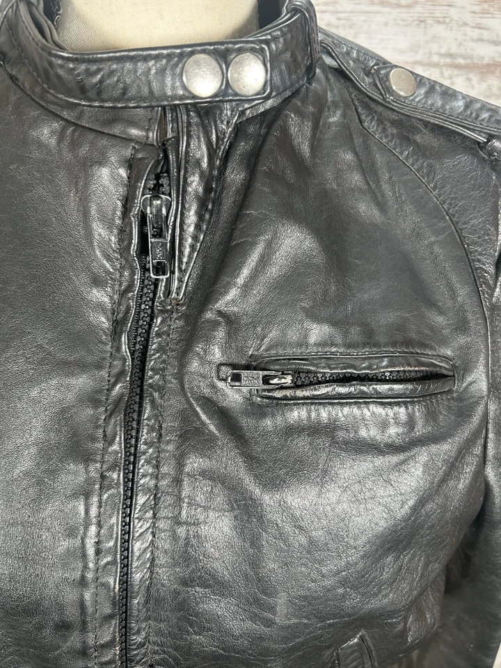 Chaqueta de Moto Bombardero de Cuero Berman Años 80 De Colección Negra Para Mujer Talla 14 Forrada de Vellón Foto 4 de 4