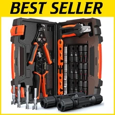 Ergonomic 14-10 AWG Solar Crimper Kit with Strippers & 6 Pairs of Connectors