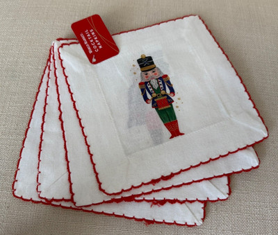 6'' set Of 4 World Market NUTCRACKER cocktail napkins cotton holiday Christmas