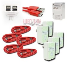 5X 4 USB PORT WALL ADAPTER 3FT CABLE POWER CHARGER RED FOR GALAXY S4 S3 NOTE 2