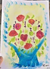 VLong Glass Basket of Roses Modern Abstract Expressionism Original Acrylic OOAK