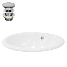 Lavabo en céramique blanc avec garniture de vidage et trop-plein 490x405x195 mm