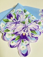 Stunning New LuRay Purple IRIS Handkerchief Hankie With Lovely Scalloped Border