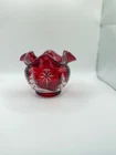 Fenton Glass Christmas Ruby Red Hand Painted North Star Rose Bowl Vase Signed