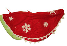 40" Christmas Tree Skirt Red Velvet Crocheted Snowflakes