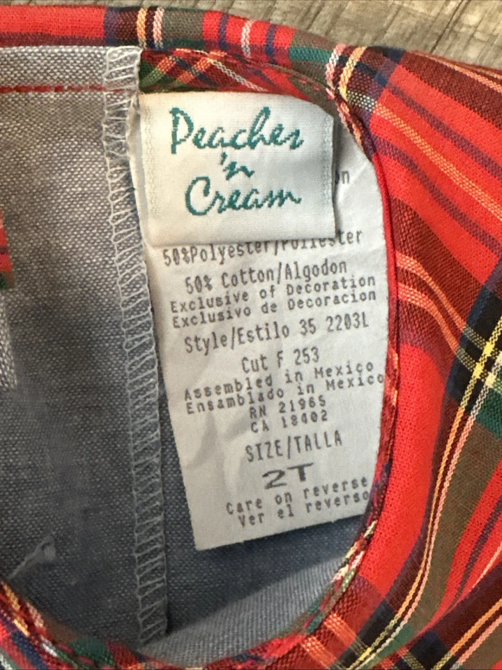 Vintage 1980s Peaches’ N Cream Blue & Plaid School Dress Size 2T Embroidered ABC - Image 3 of 4