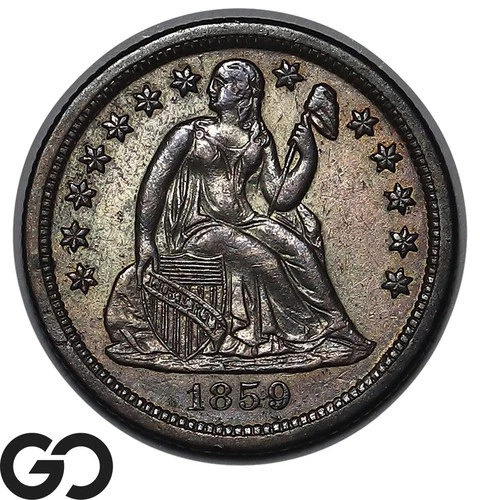1859-O Seated Liberty Dime, Nice Original Album Toner, Choice BU++ Better Date