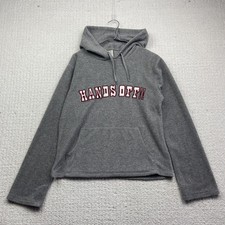 Y2K 725 Originals Polar Fleece Hoodie Grey ''Hands Off'' Embroidery Women Sz L
