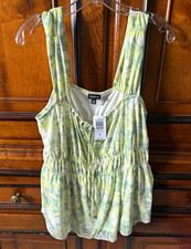 Torrid Babydoll Tank Top 00 Green/White Flora...