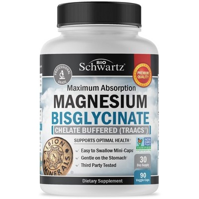 Magnesium Bisglycinate 100% Chelate No-Laxative Effect - 90 Count (Pack of 1) 