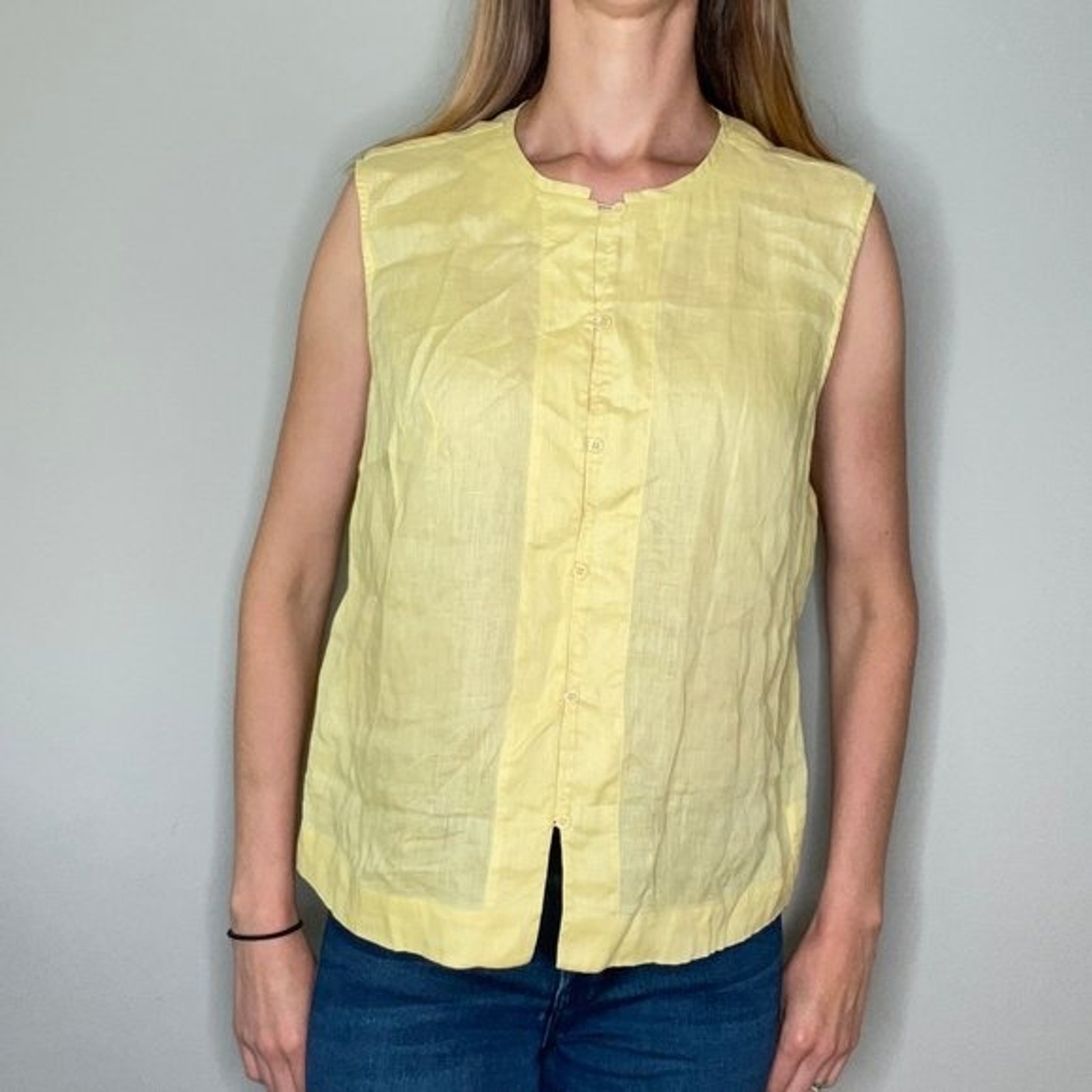 Unbranded 100% Linen Sleeveless Button Up Button … - image 1