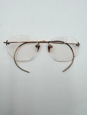 Antique Rimless Gold Tone Eyeglasses Cable Temples Vintage Spectacles