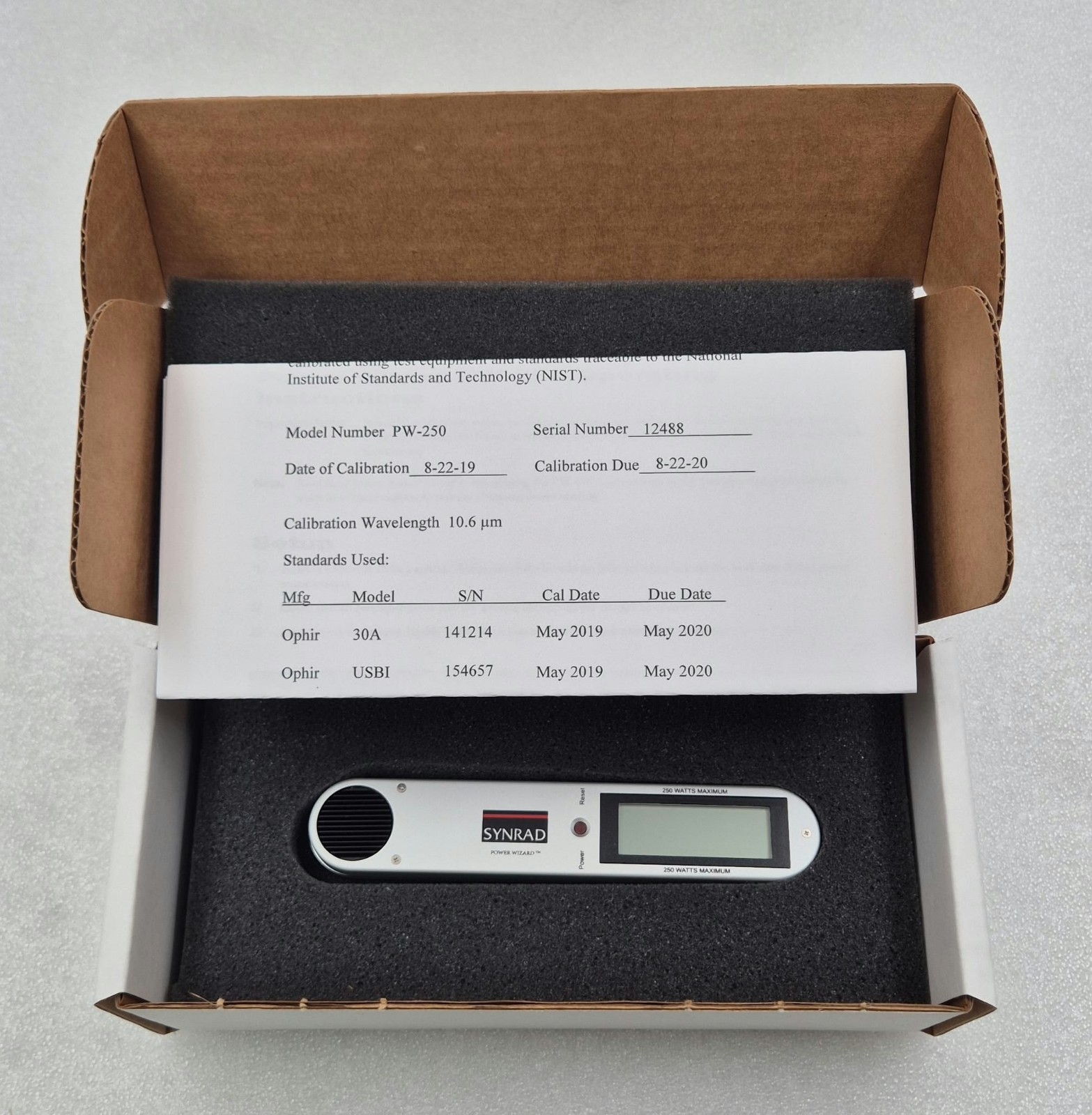 SYNRAD POWER WIZARD PW-250 250 WATTS LASER POWER METER