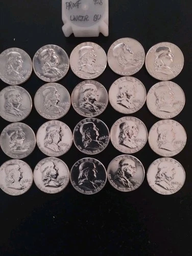 1963 franklin half dollar proof, 20 Coin Roll. 90% Silver.