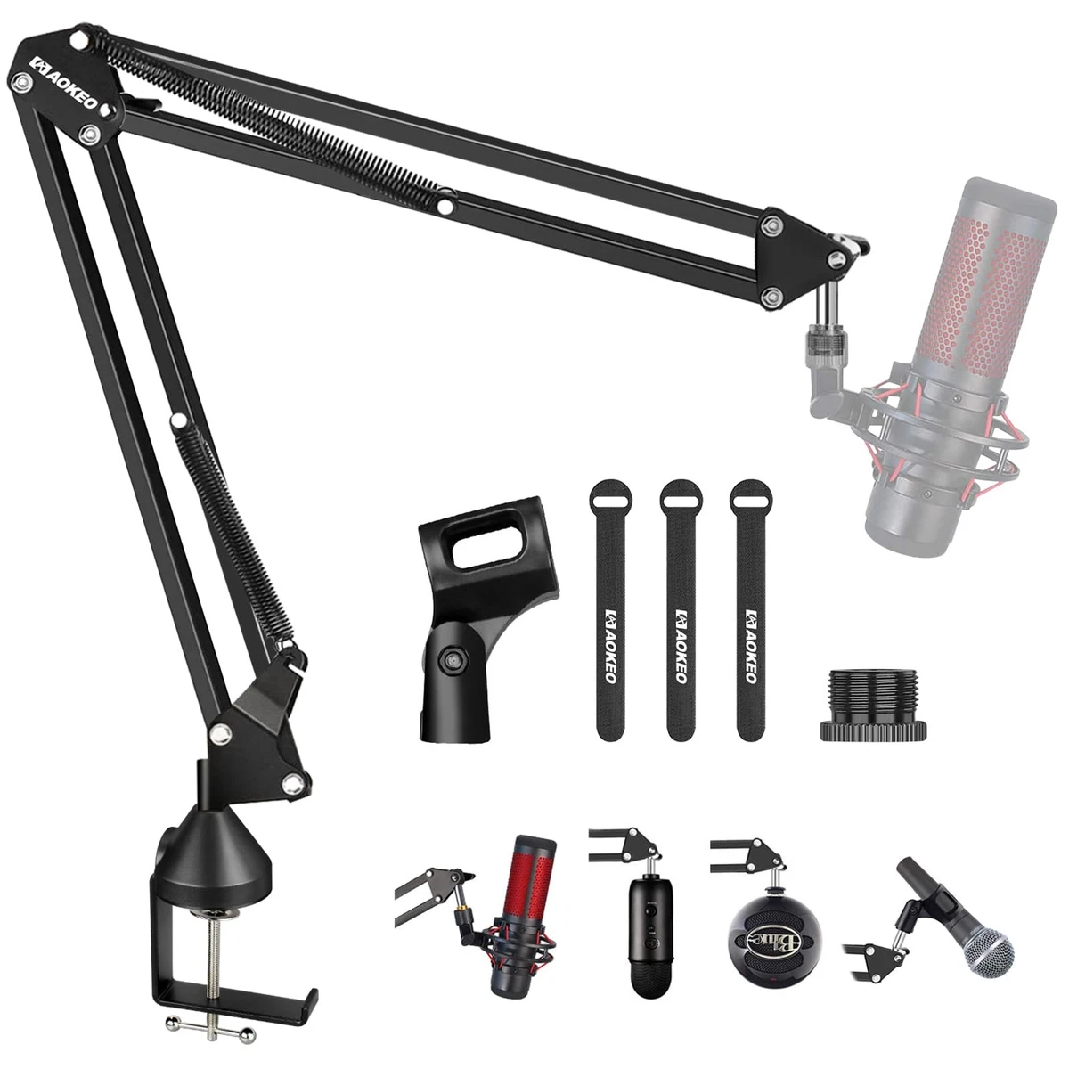 Microphone Boom Arm Adjustable Scissor Stand for Blue Yeti & HyperX – Compact