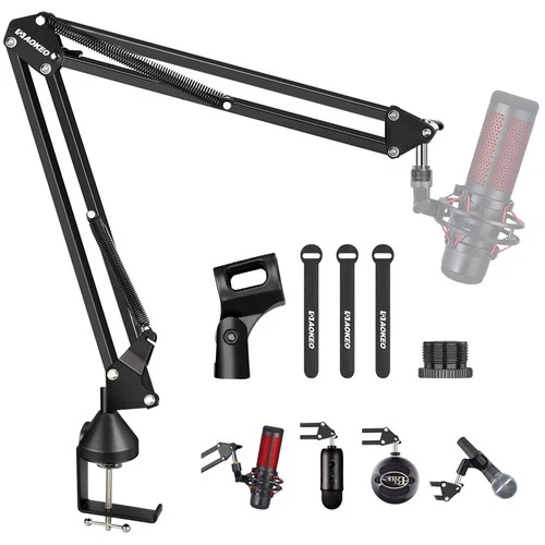 Microphone Boom Arm Adjustable Scissor Stand for Blue Yeti & HyperX – Compact