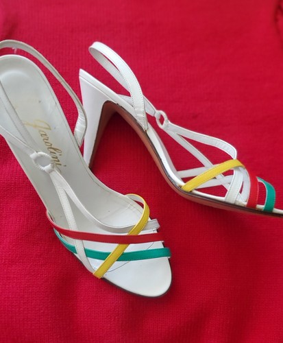 Garolini Vintage Slingback Heels Gr. 7 schmal Italy weiß Lackleder