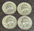 Lot of 4 (Four) 90% Silver US Washington Quarters - 1961, 1964, 1964D