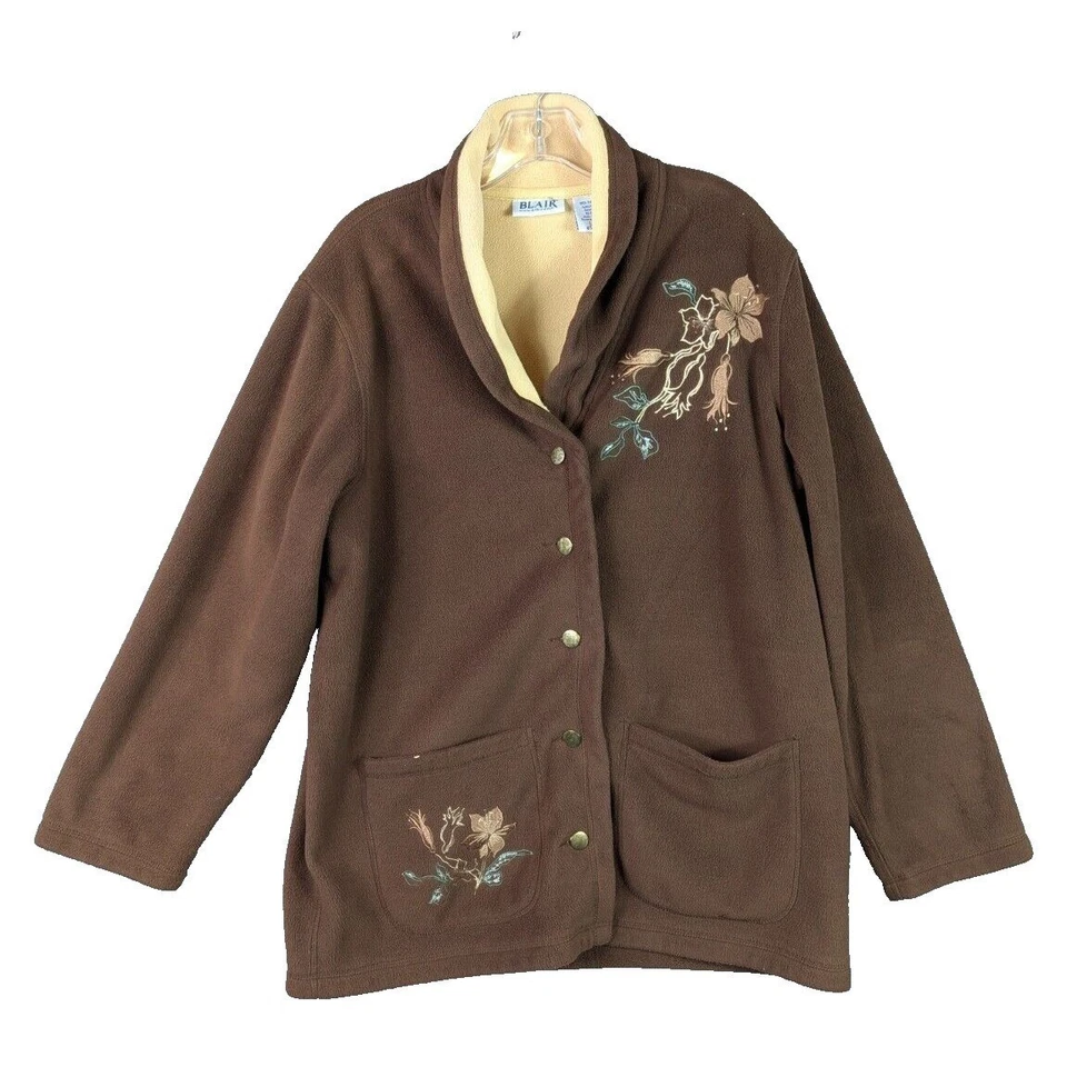 Cárdigan suéter polar Blair para mujer bolsillos grandes bordado floral Grannycore Foto 2 de 4