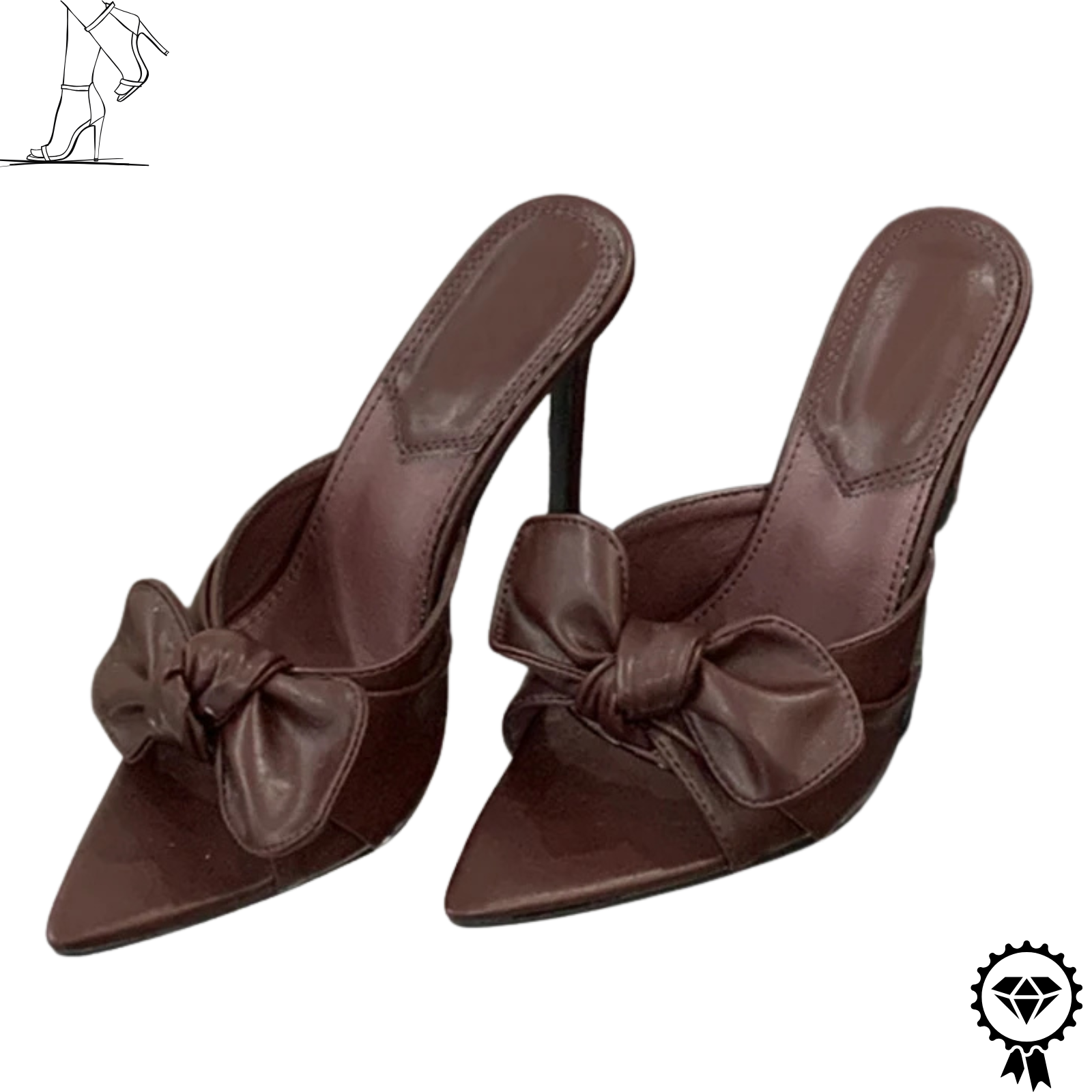 Heels PU Leather Bowknot Womens Wine Red Shoes Sexy Pointed Open Summer Party-image