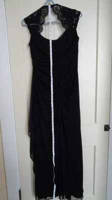 Xscape by Joanna Chen Women s Black Lace Cap Sleeve W/ Ruched Back Size 10