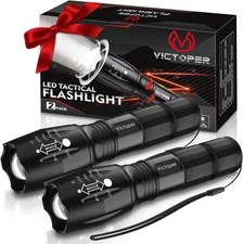 Victoper LED Flashlight 2 Pack, Bright Tactical Torch High 2 2 PACK, Black