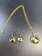 9ct Gold 375 Italy Glass Necklace Earrings Set Gold Foil Murano Style 