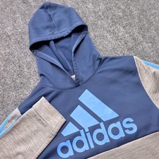 Adidas Kids XL 18/20 Hoodie Navy Grey Colorblock Logo Sweatshirt Regular Fit