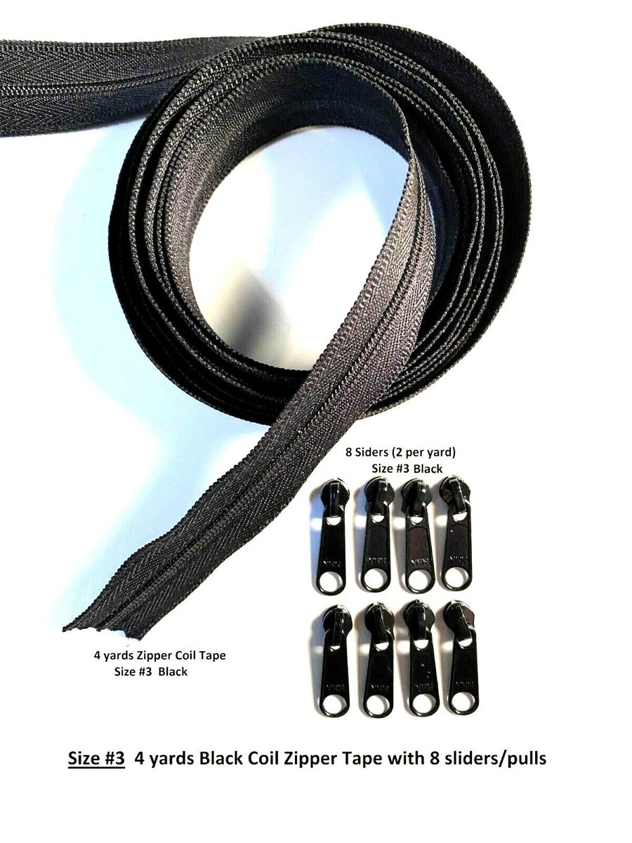 Size #3-YKK,#8 or #10 Black 4 yd Coil Zipper Chain Tape-by Size #3-YKK,#8 or #10 Black 4 yd Coil Zipper Chain Tape-by