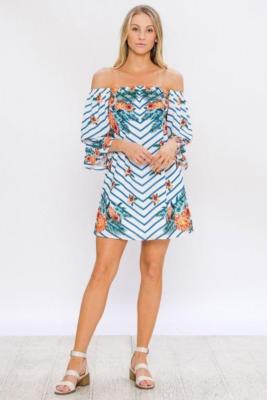 floral off the shoulder shift dress Chevron Stripes Floral Off Shoulder Shift Dress
